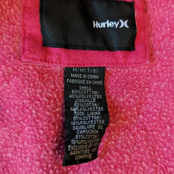 Hurley sz7/8 fuschia zippered hooded jacket GUC - Picture 2 of 5
